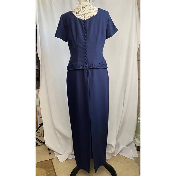 J. R. Nites Petites by Caliendo Blue Beaded Detail Evening Gown Maxi 4 Petite - Picture 6 of 12